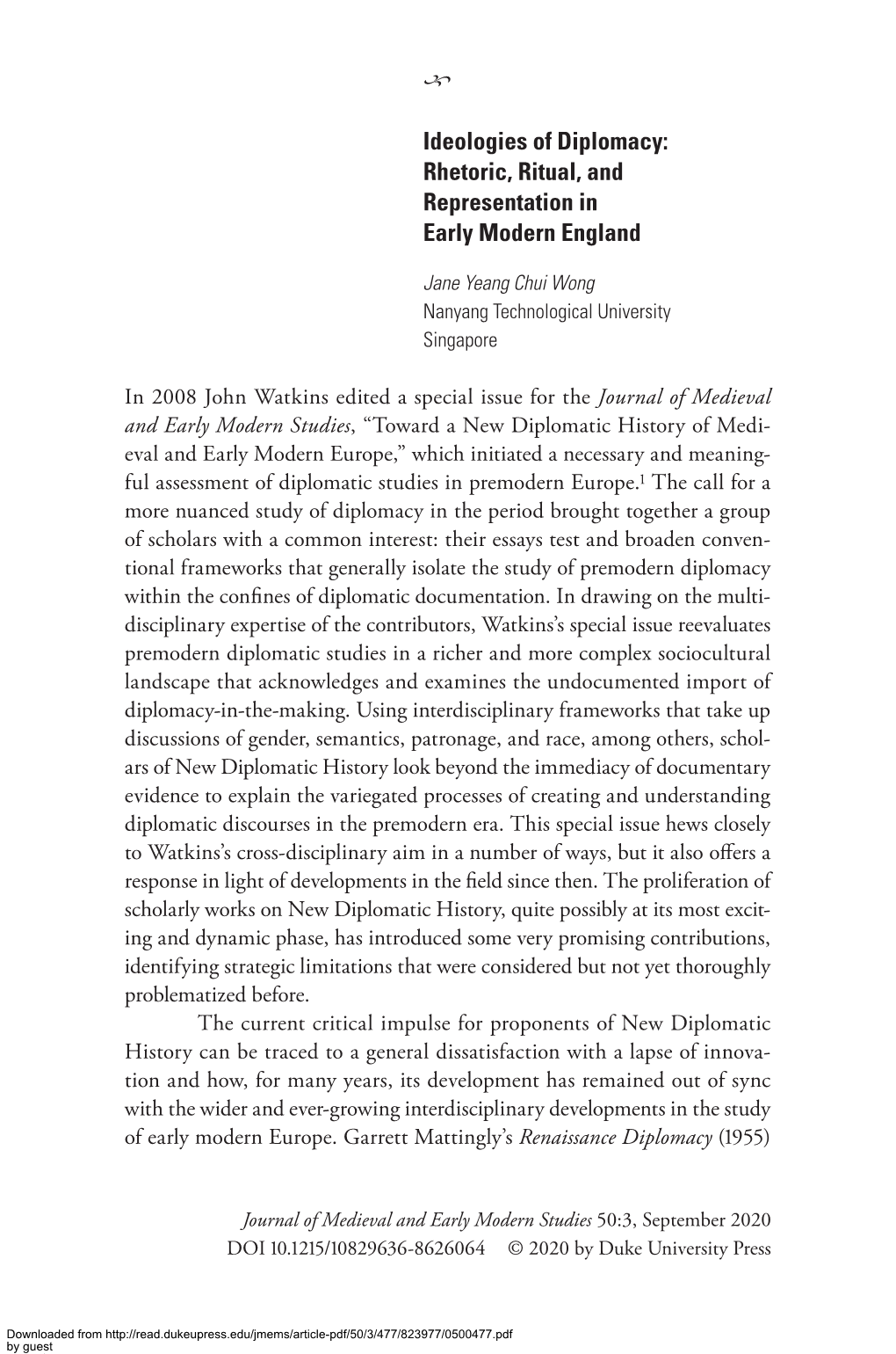 Ideologies of Diplomacy: Rhetoric, Ritual, and Representation in Early Modern England