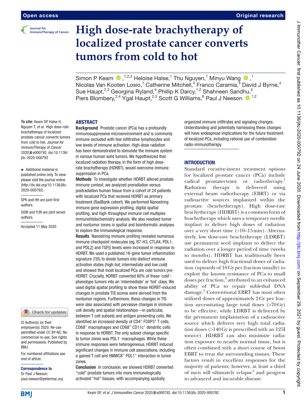 High Dose-Rate Brachytherapy of Localized Prostate Cancer Converts