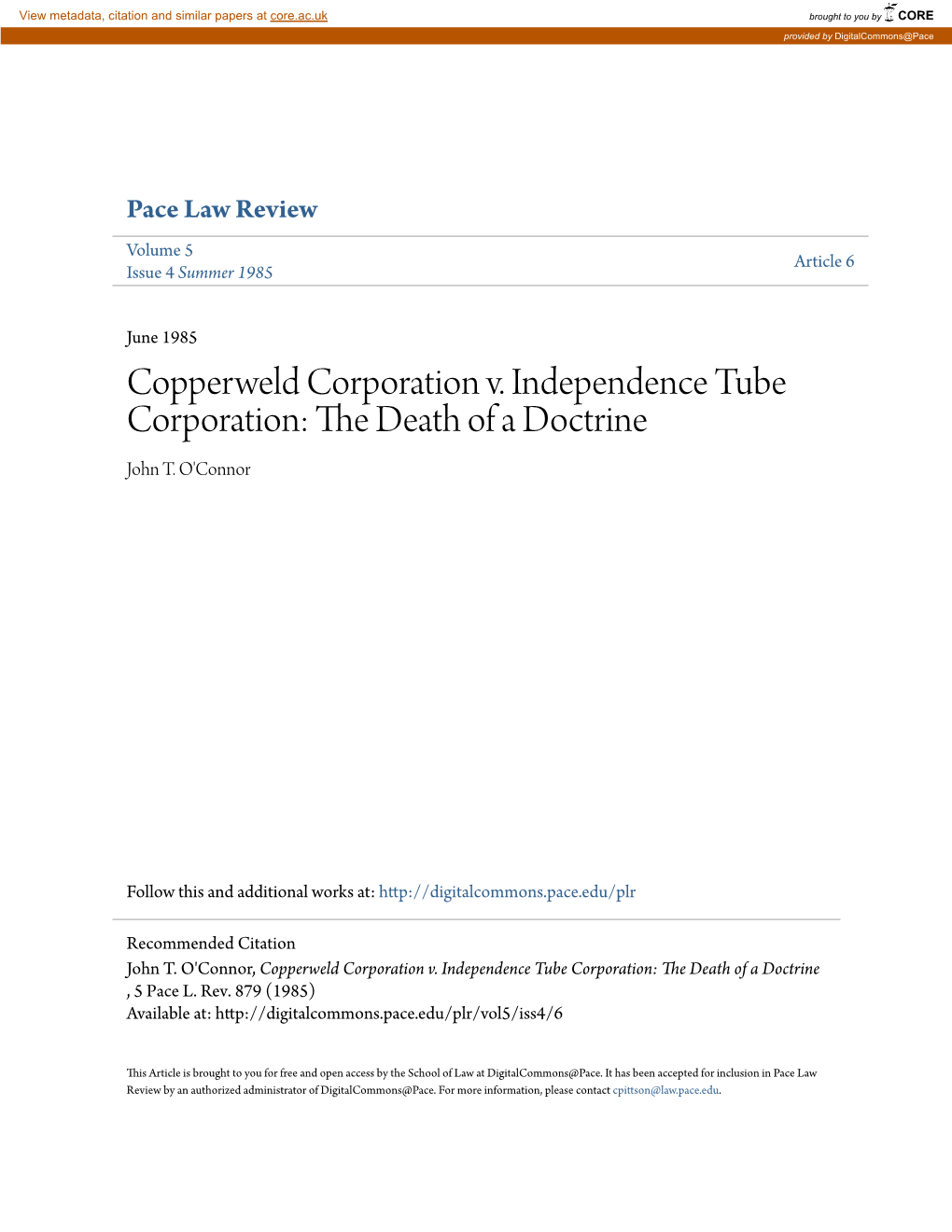 Copperweld Corporation V. Independence Tube Corporation: the Ed Ath of a Doctrine John T