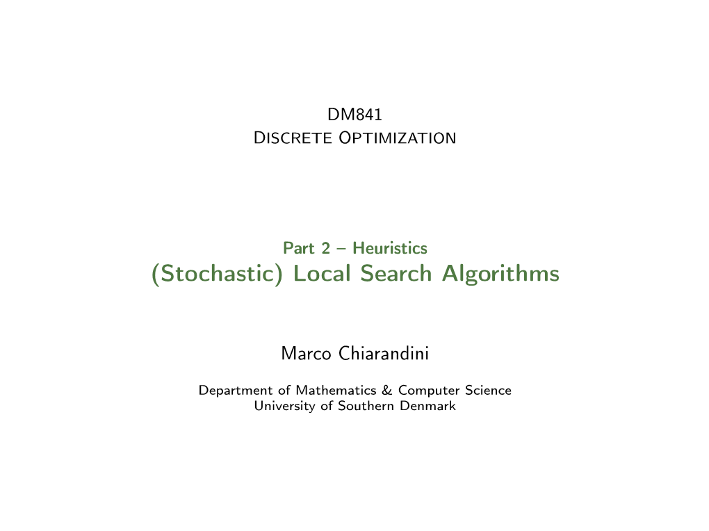 (Stochastic) Local Search Algorithms