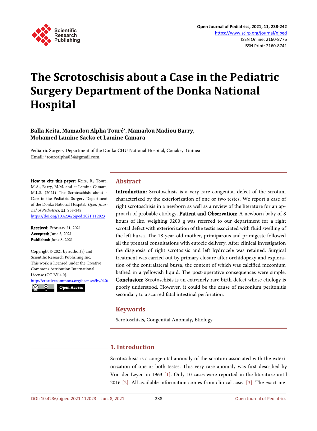 The Scrotoschisis About a Case in the Pediatric Surgery Department of the Donka National Hospital