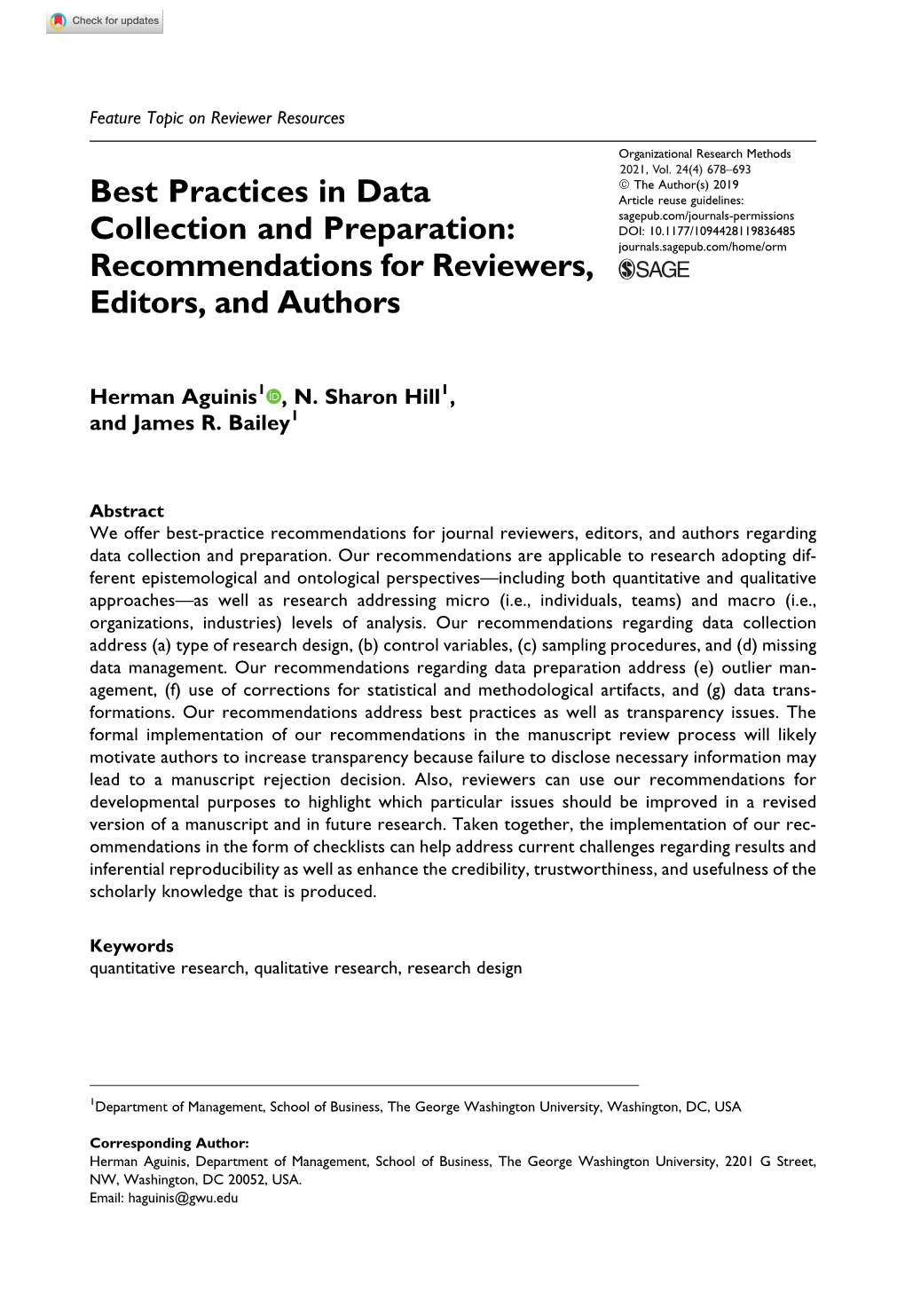 Best Practices in Data Collection and Preparation: Recommendations For