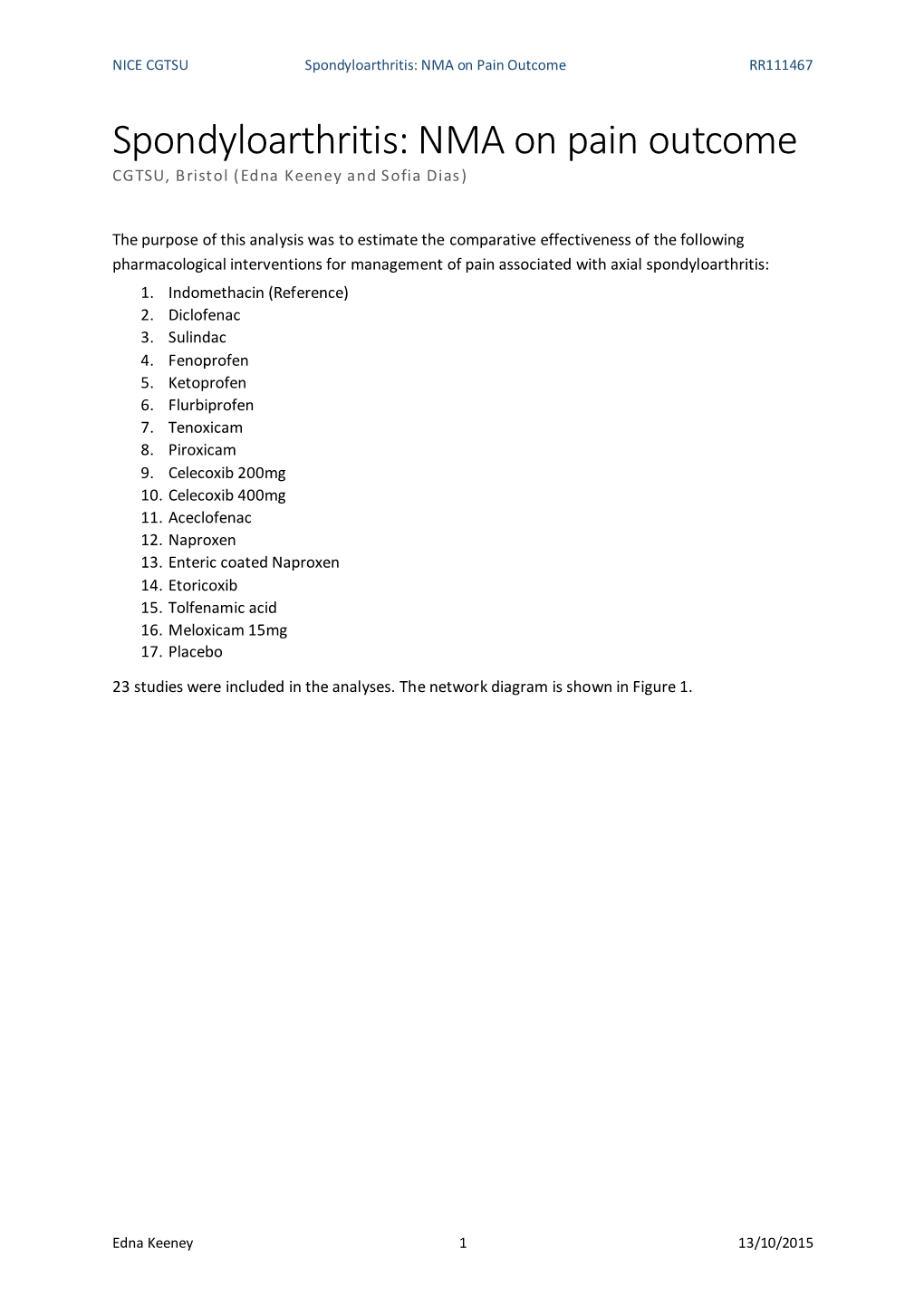 Spondyloarthritis: NMA on Pain Outcome RR111467