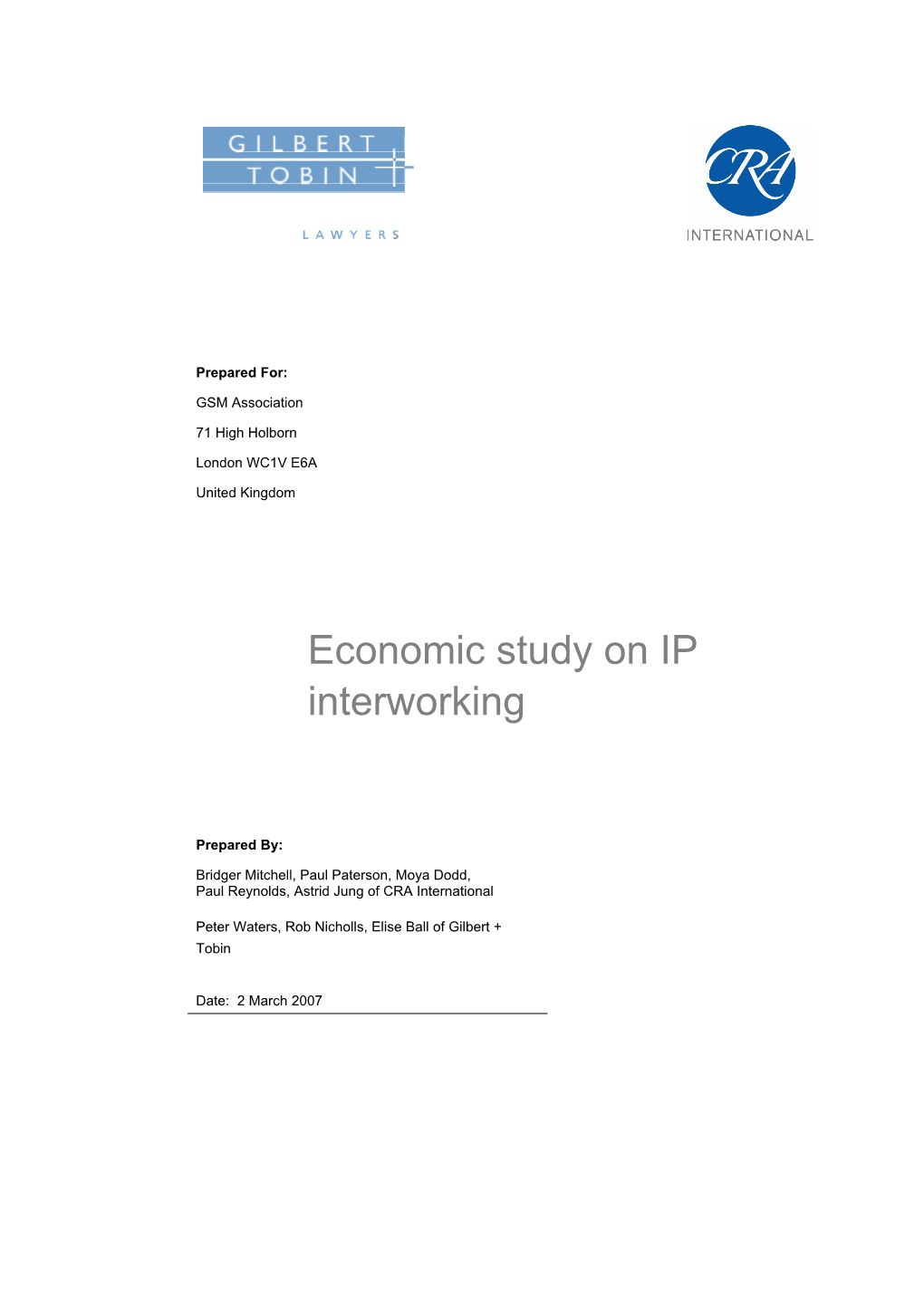 Economic Study on IP Interworking