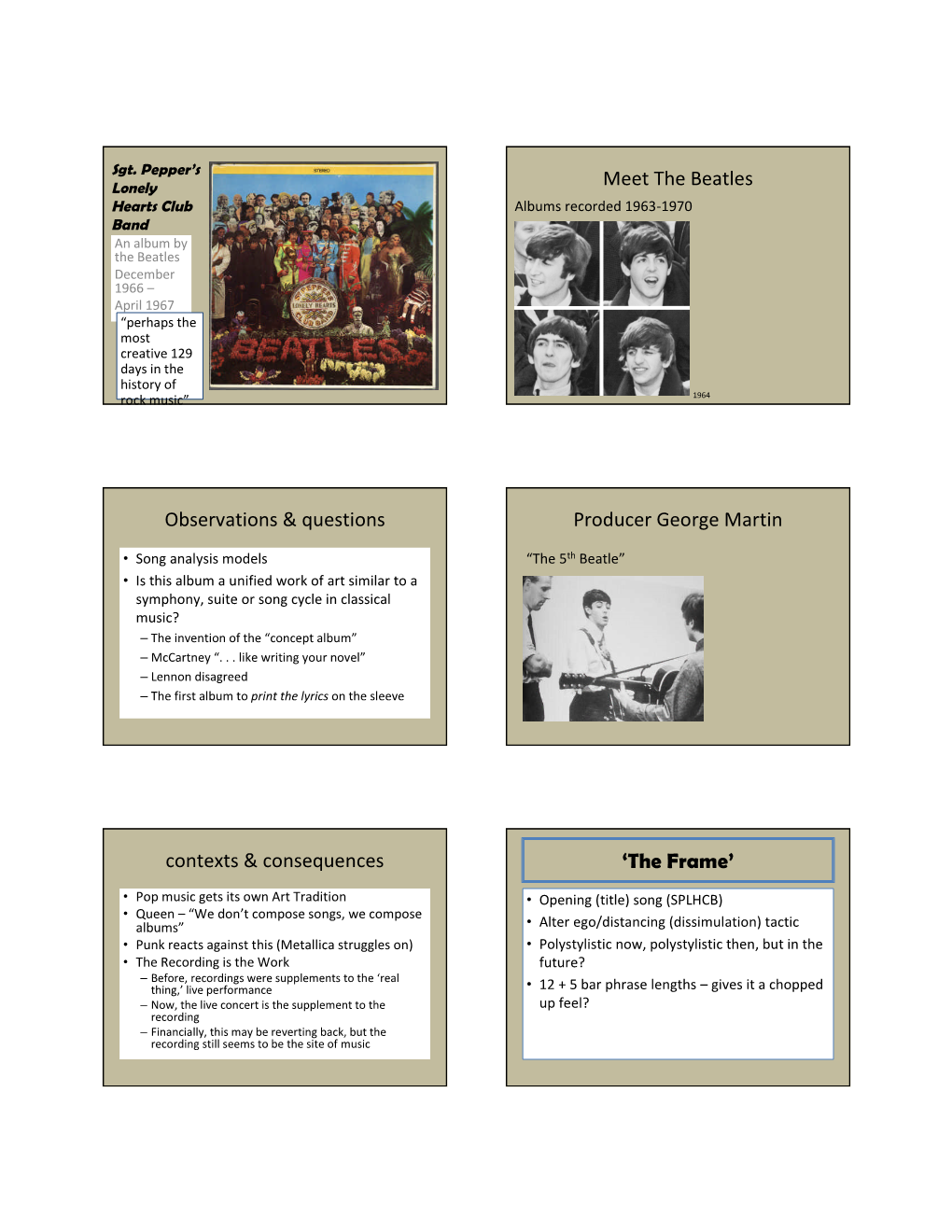 Observations & Questions Contexts & Consequences Meet the Beatles