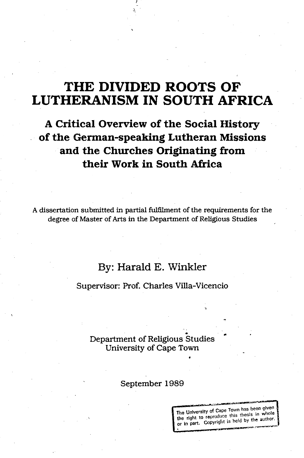The Divided Roots of Lutheranism in South Africa