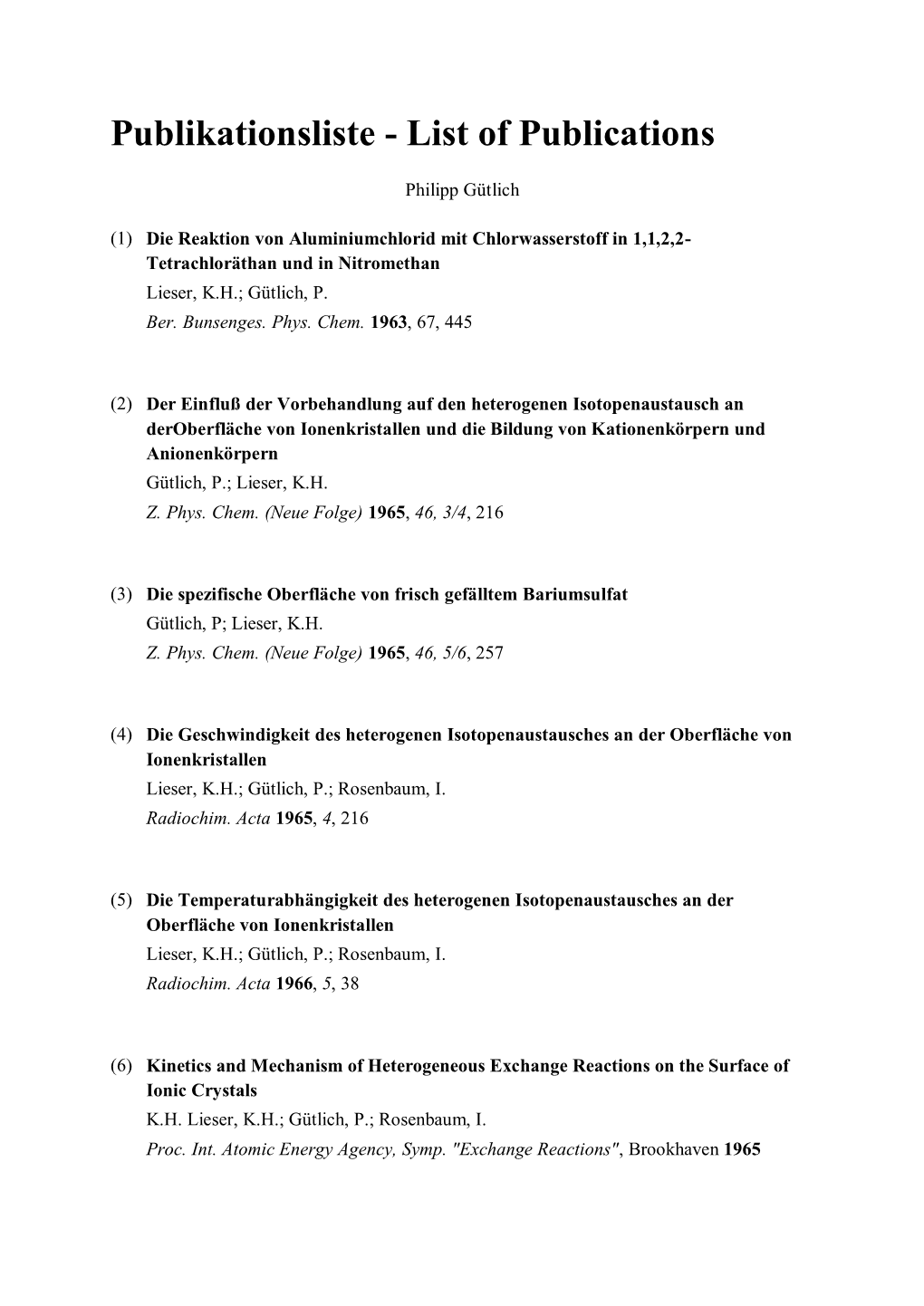 Publikationsliste - List of Publications