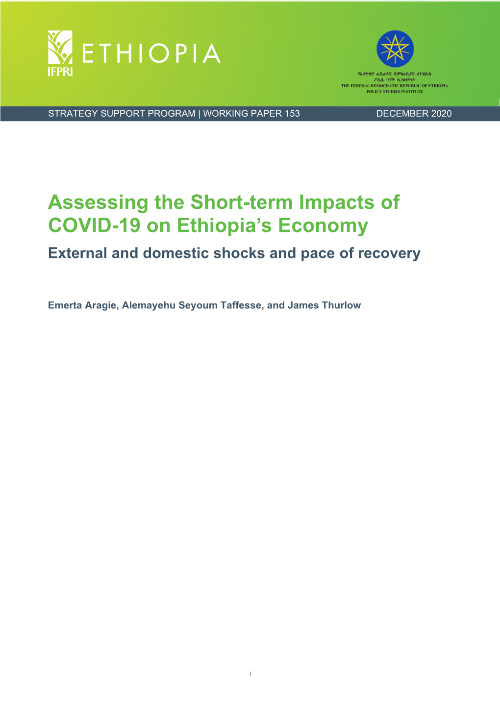 Assessing the Short-Term Impacts of COVID 19 on Ethiopia's Economy