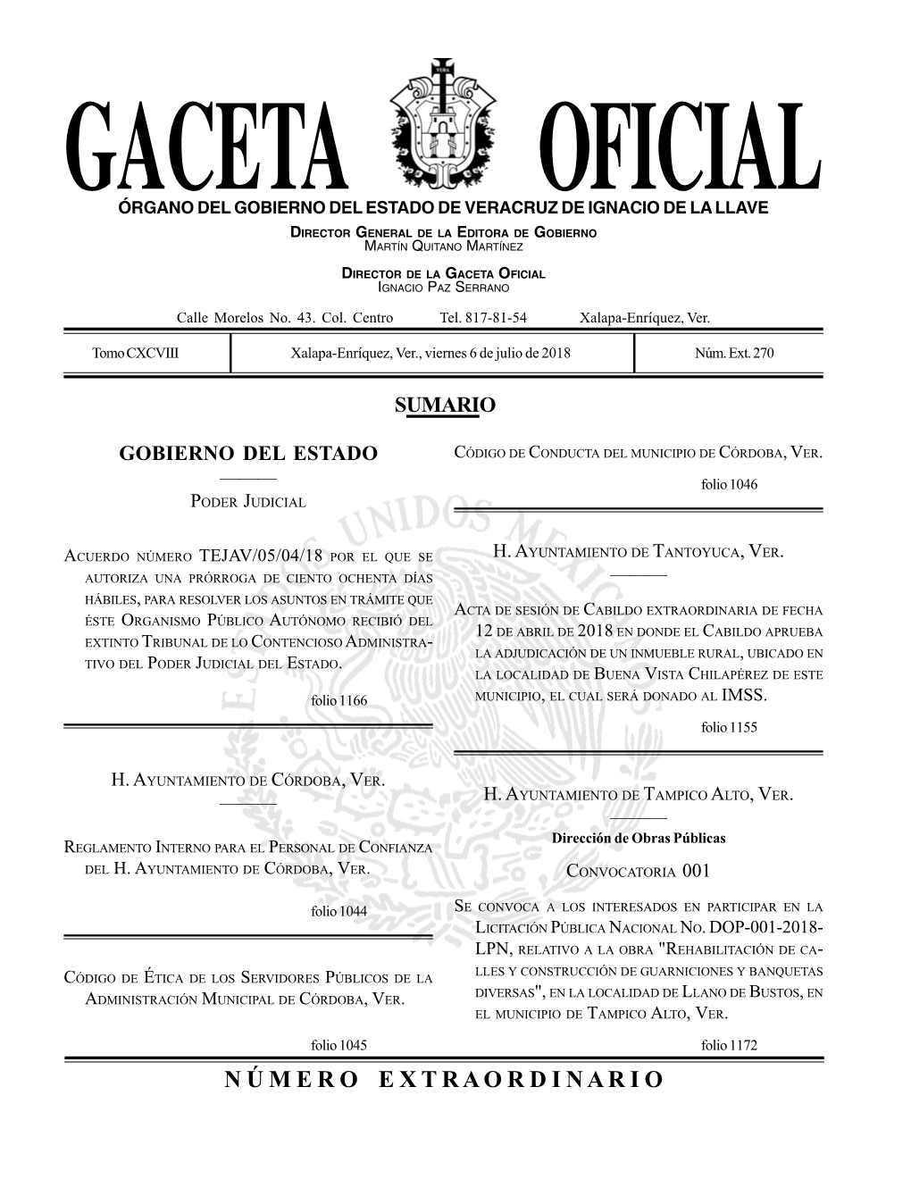 Gaceta Oficial Órgano Del Gobierno Del Estado De Veracruz De Ignacio De La Llave Director General De La Editora De Gobierno Martín Quitano Martínez