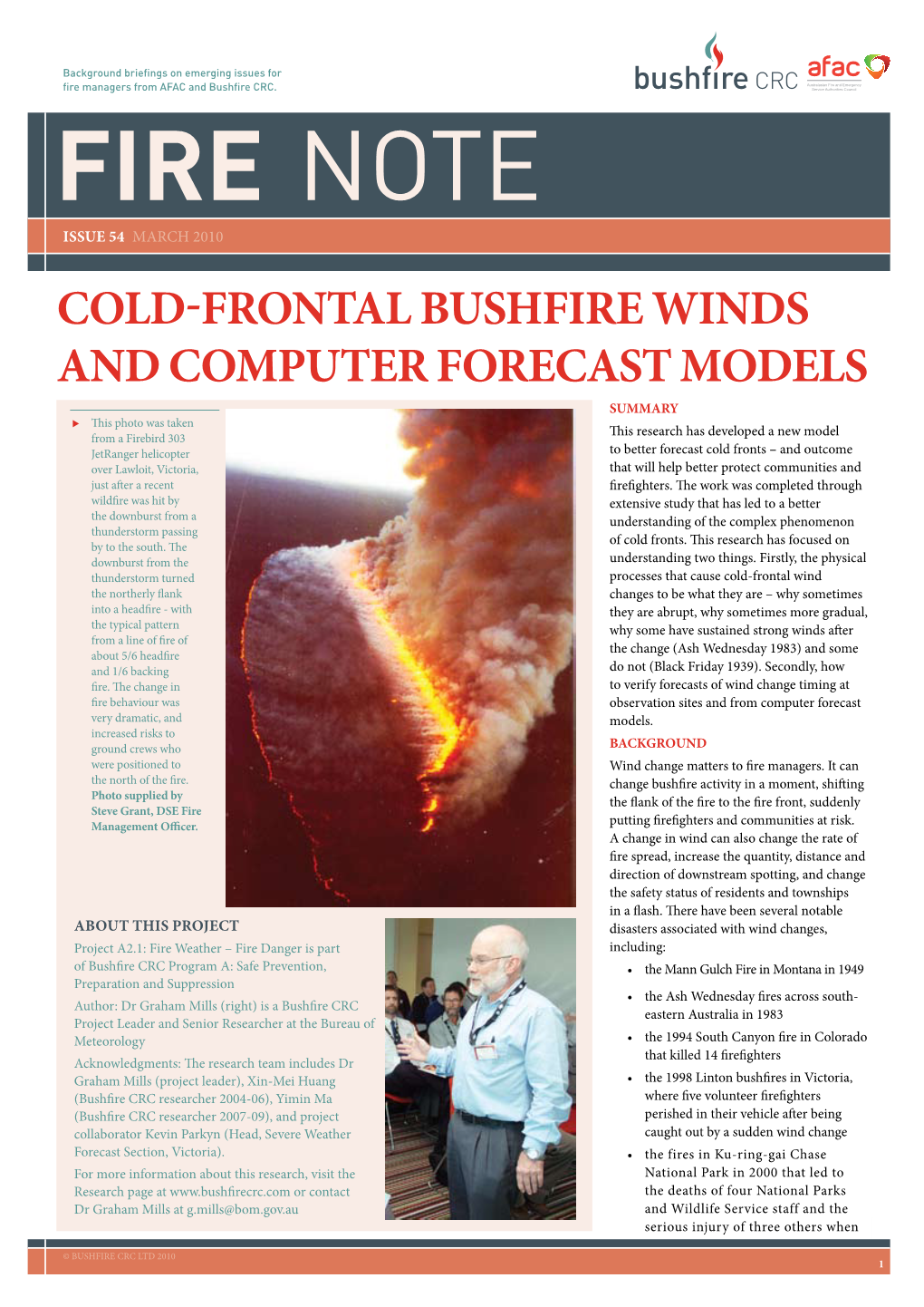 Cold-Frontal Bushfire Winds and Computer Forecast Models