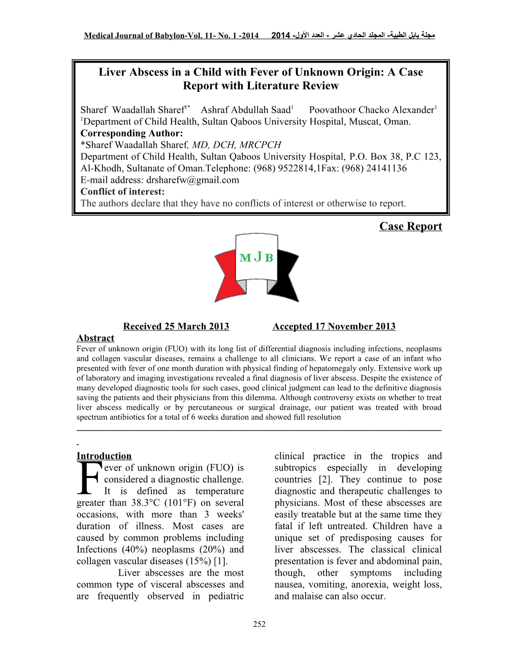 Liver Abscess in a Child with Pyrexia of Unknown Origin: a Case Report