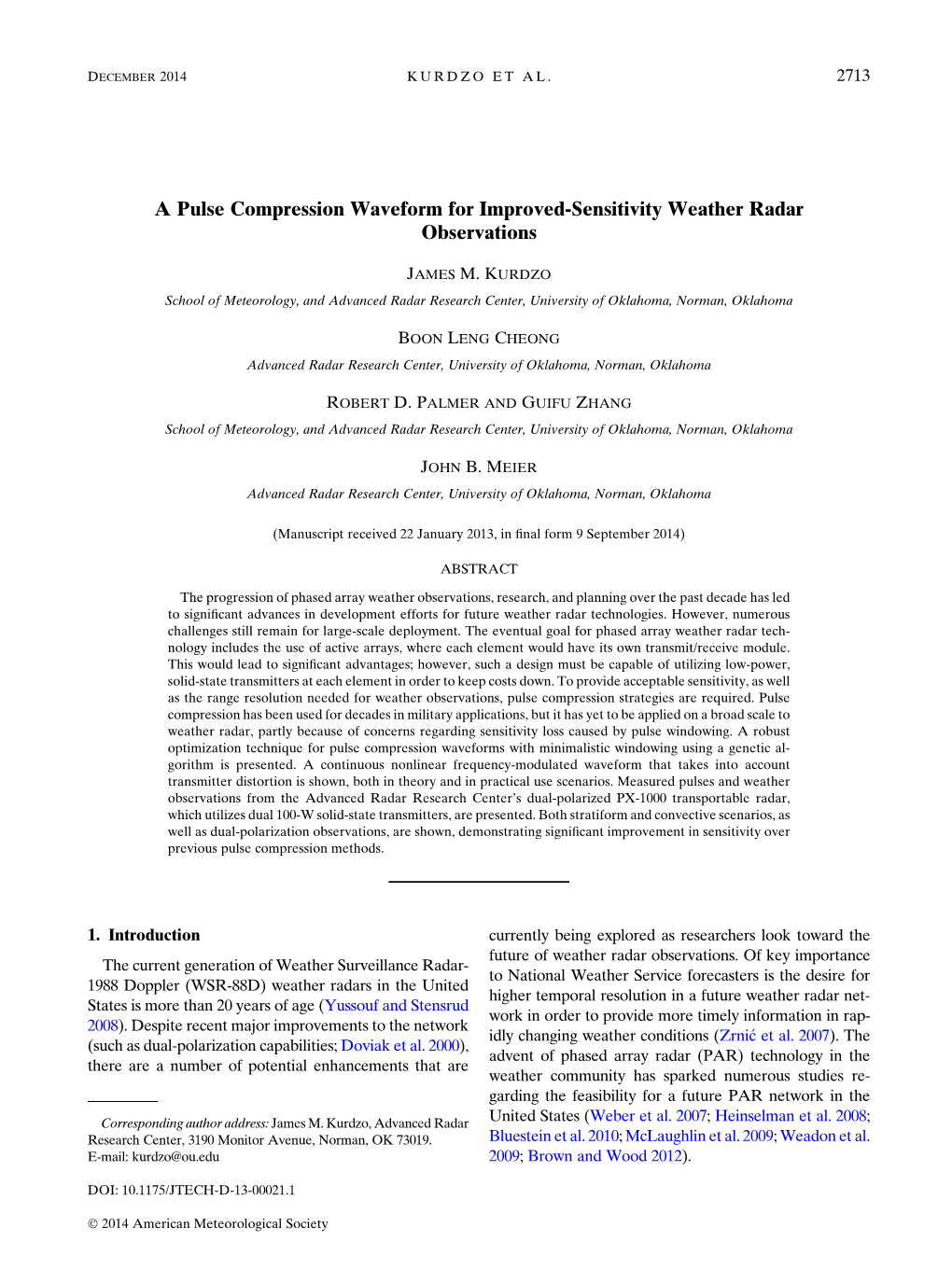 A Pulse Compression Waveform for Improved-Sensitivity Weather Radar Observations