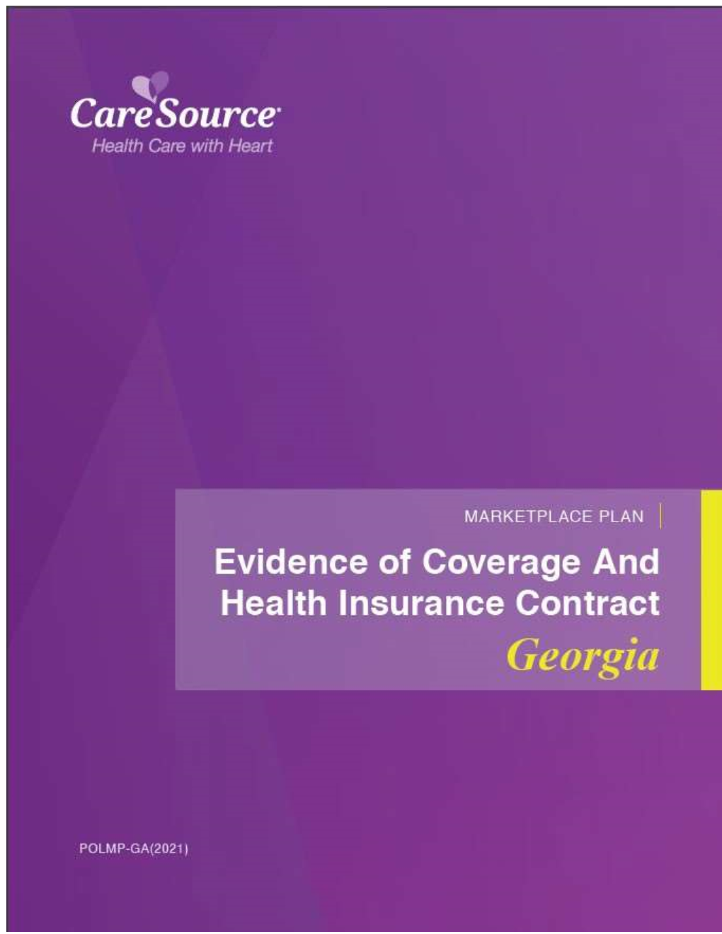 MARKETPLACE PLAN Evidence of Coverage and Health Insurance Contract Georgia