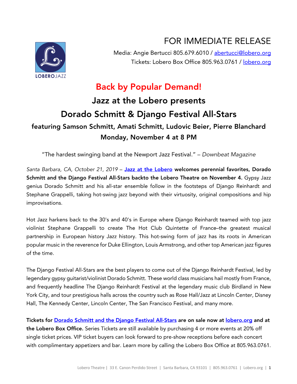 Jazz at the Lobero Presents Dorado Schmitt & Django