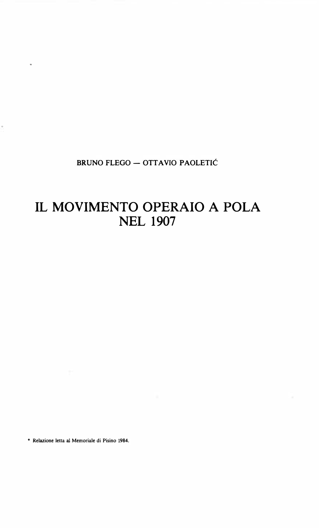 Il Movimento Operaio a Pola Nel 1907