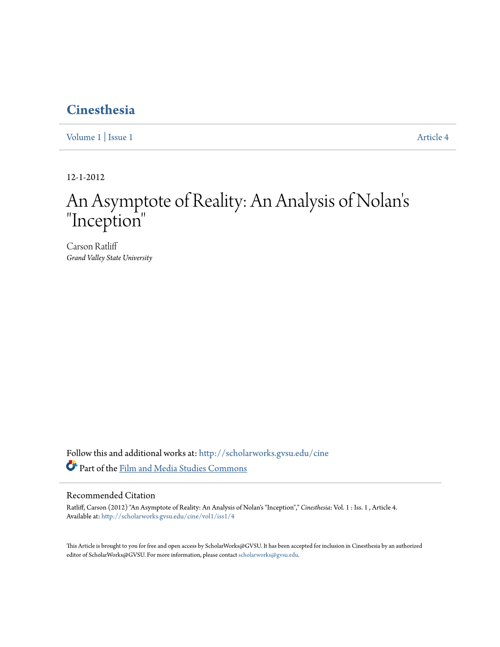 An Asymptote of Reality: an Analysis of Nolan's 