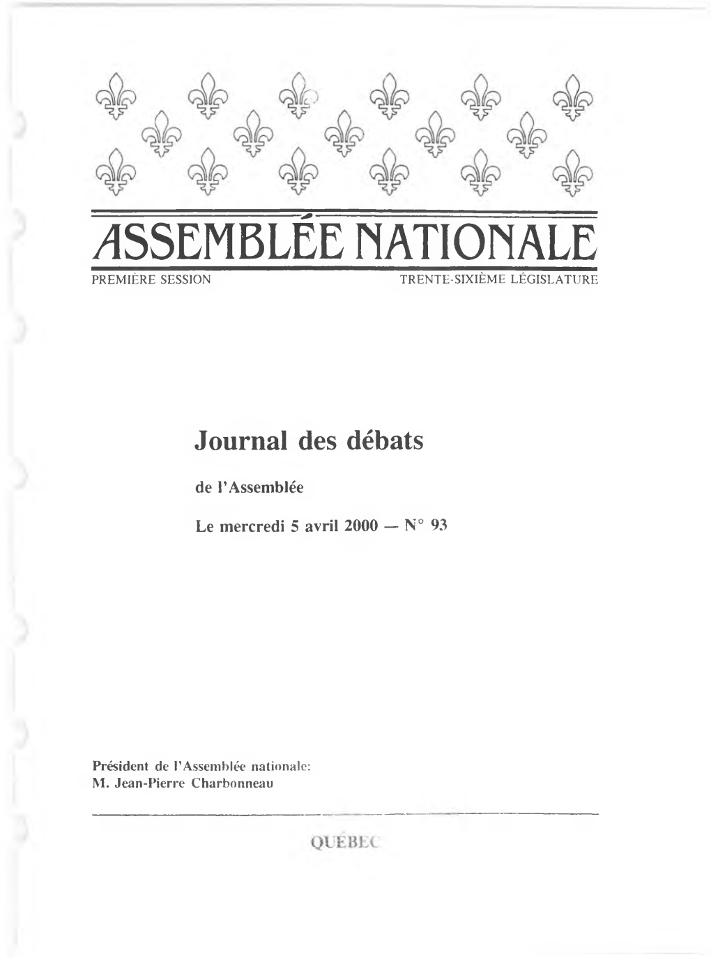 Assemblée Nationale Du Québec- Distribution Des Documents Parlementaires 880