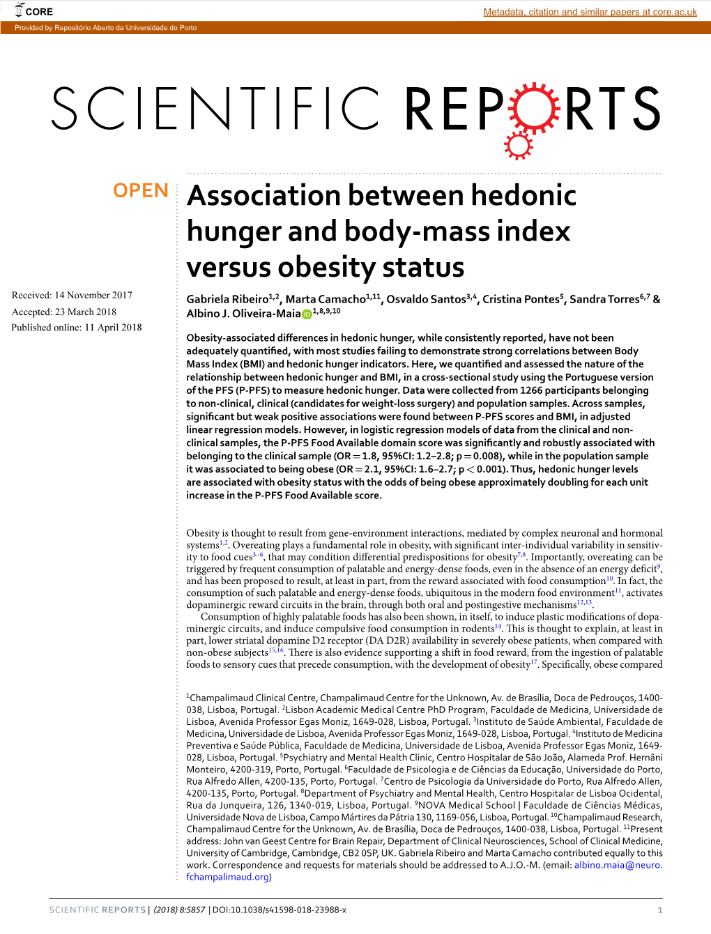 Association Between Hedonic Hunger and Body-Mass Index