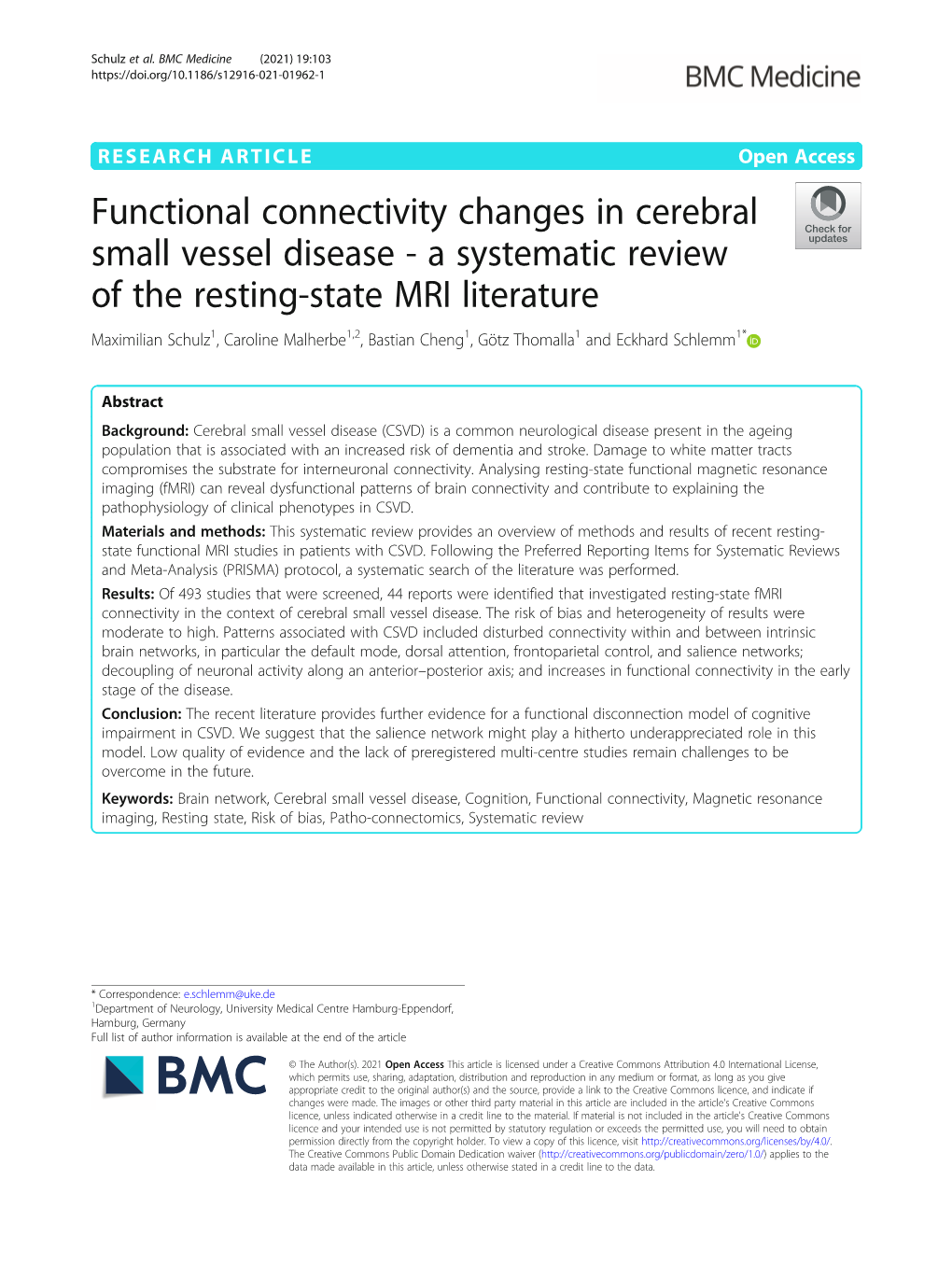 Functional Connectivity Changes in Cerebral Small