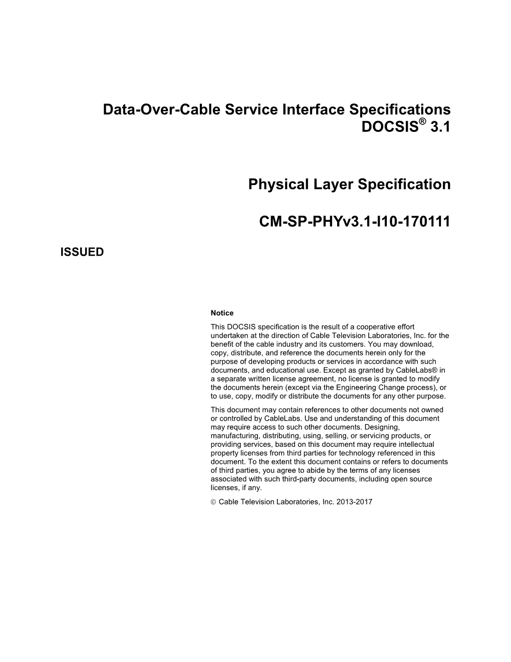 DOCSIS 3.1 Physical Layer Specification