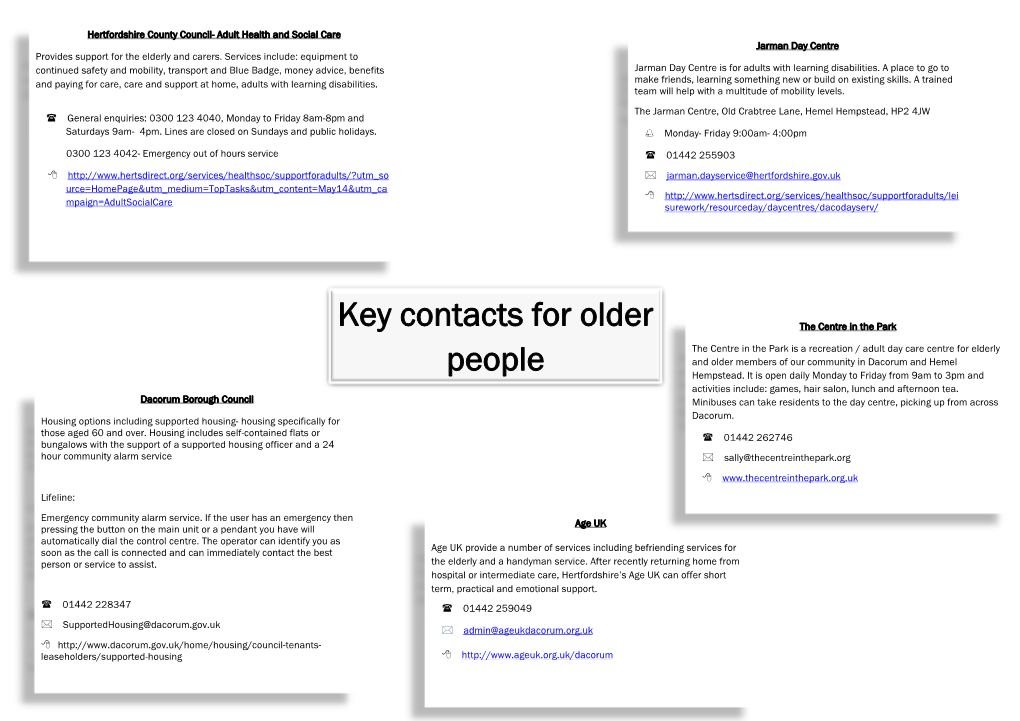 Key Contacts for Older People