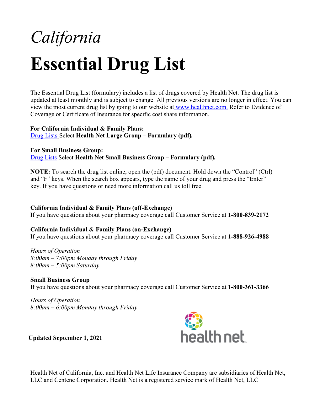 California Essential Drug List