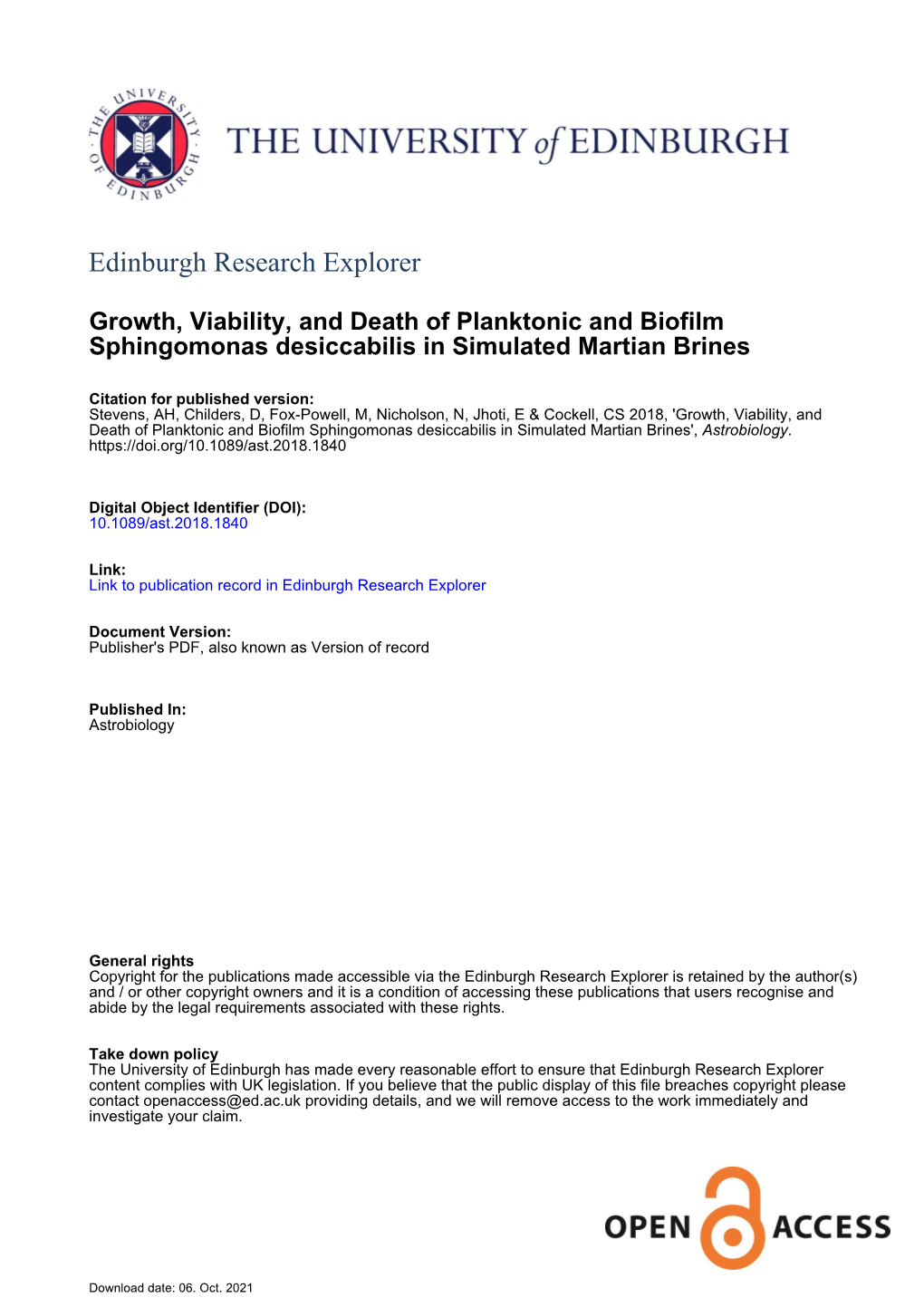 Growth, Viability, and Death of Planktonic and Biofilm