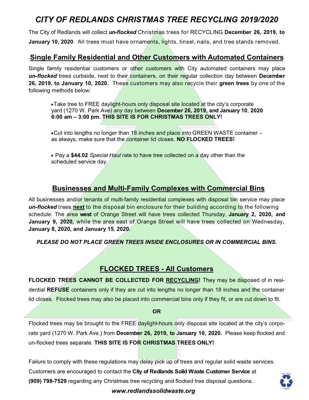 City of Redlands Christmas Tree Recycling 2019/2020