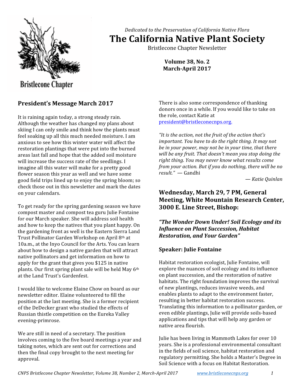 CNPS Bristlecone Chapter Newsletter