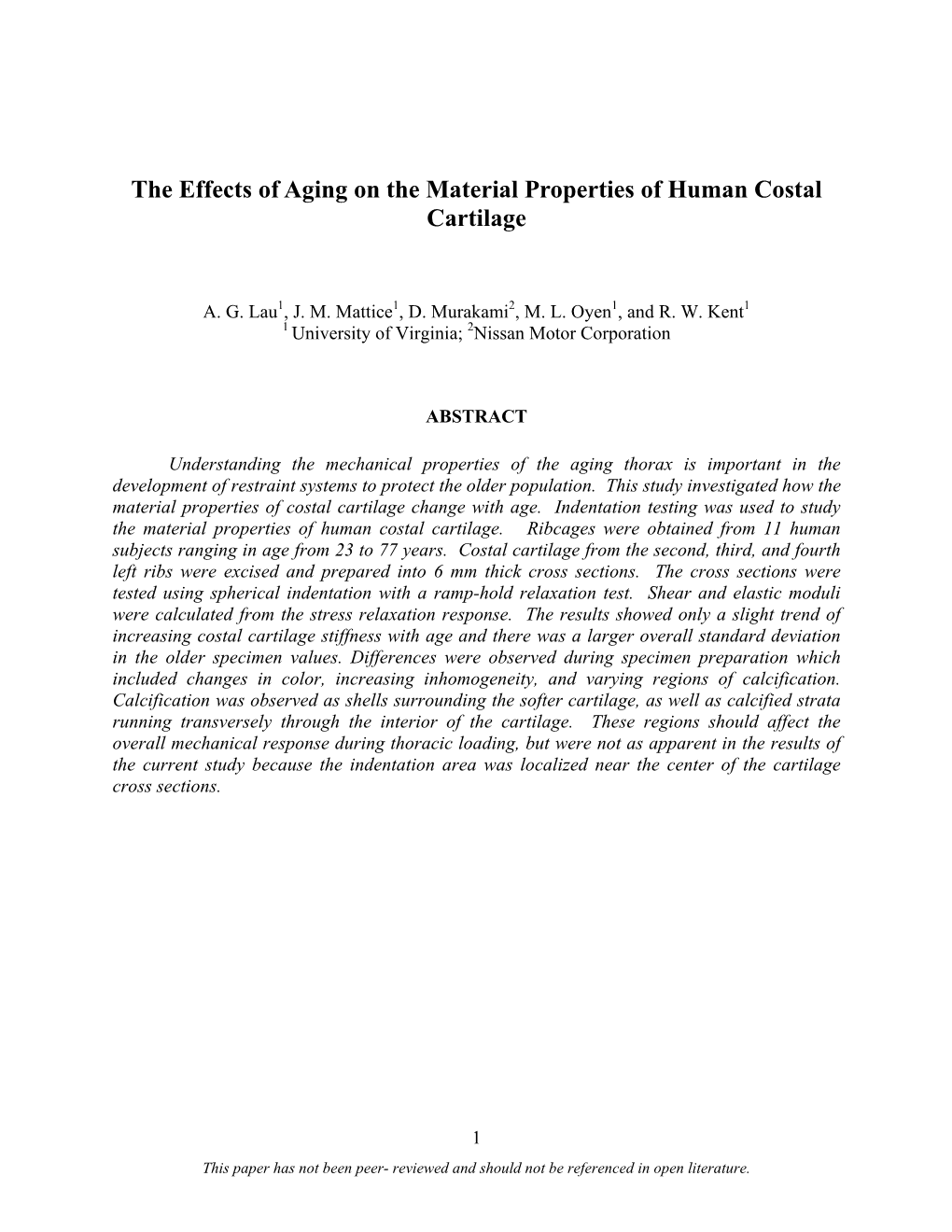 The Effects of Aging on the Material Properties of Human Costal Cartilage
