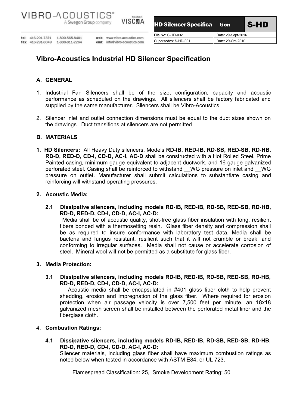 Vibro-Acoustics Industrial HD Silencer Specification