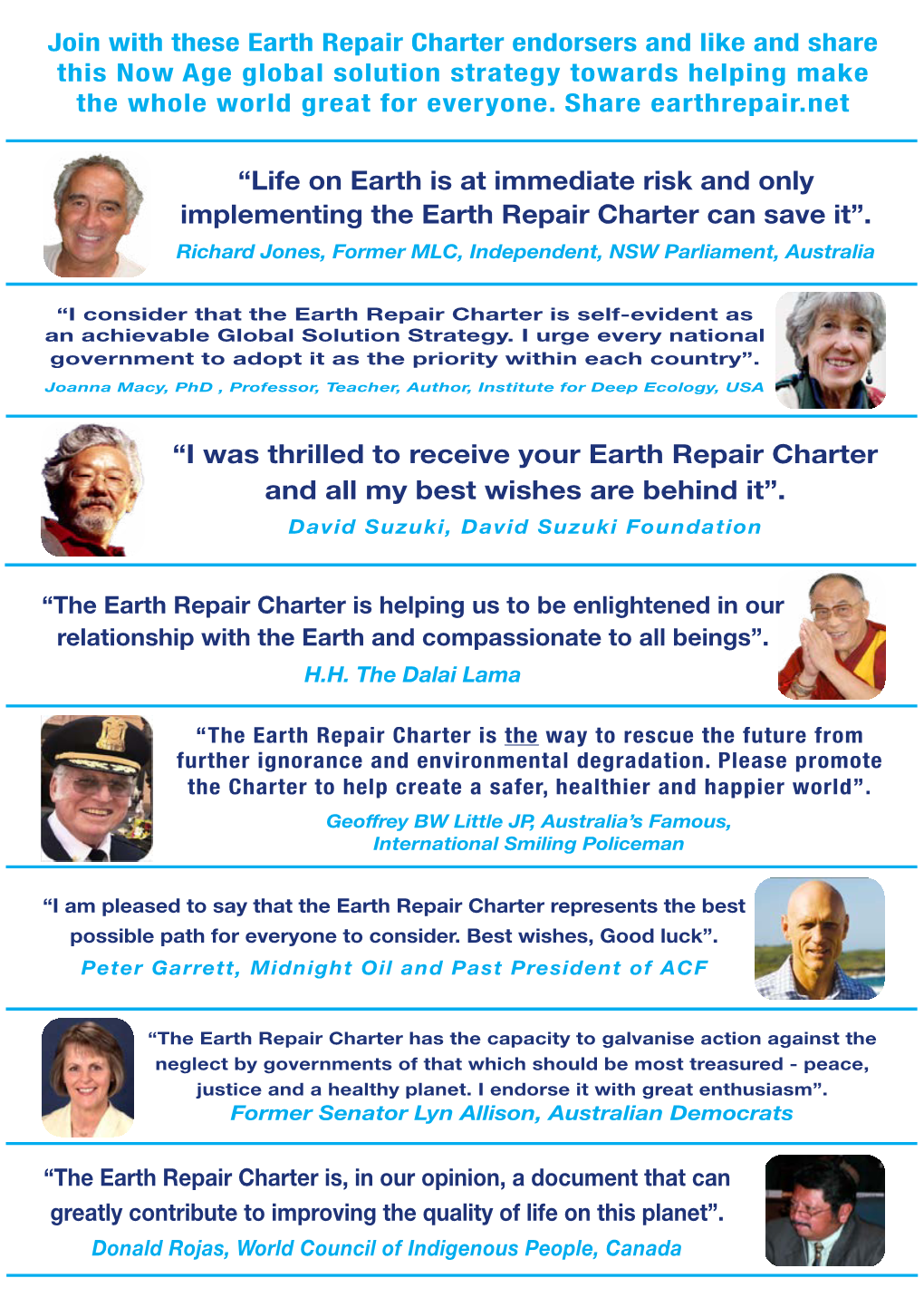 “Life on Earth Is at Immediate Risk and Only Implementing the Earth Repair Charter Can Save It”