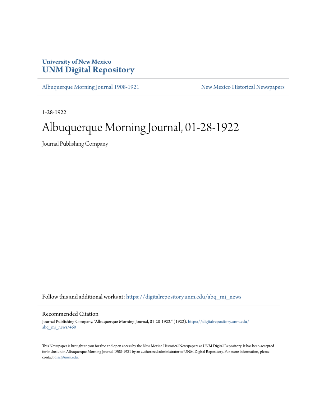 Albuquerque Morning Journal, 01-28-1922 Journal Publishing Company