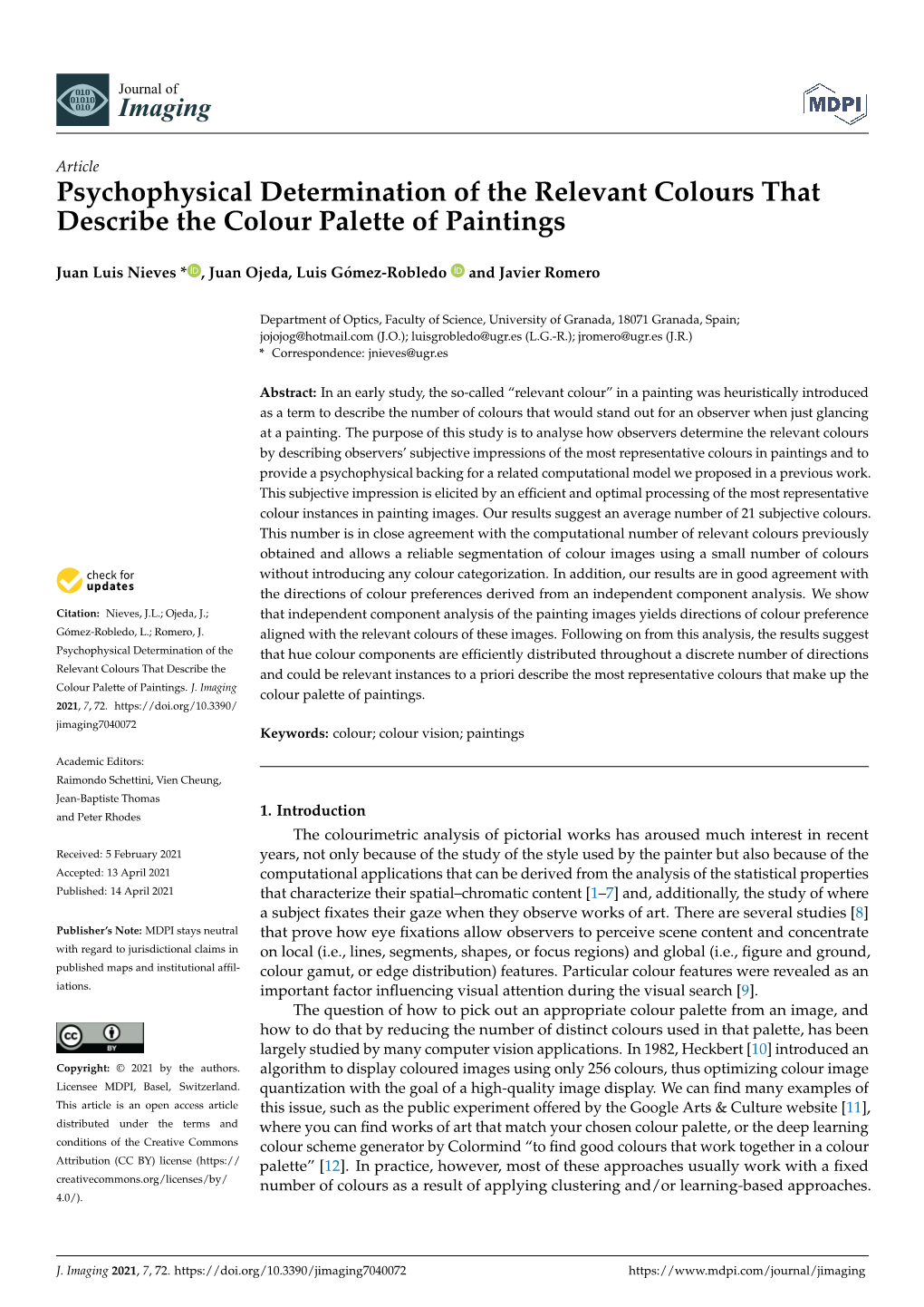 Psychophysical Determination of the Relevant Colours That Describe the Colour Palette of Paintings