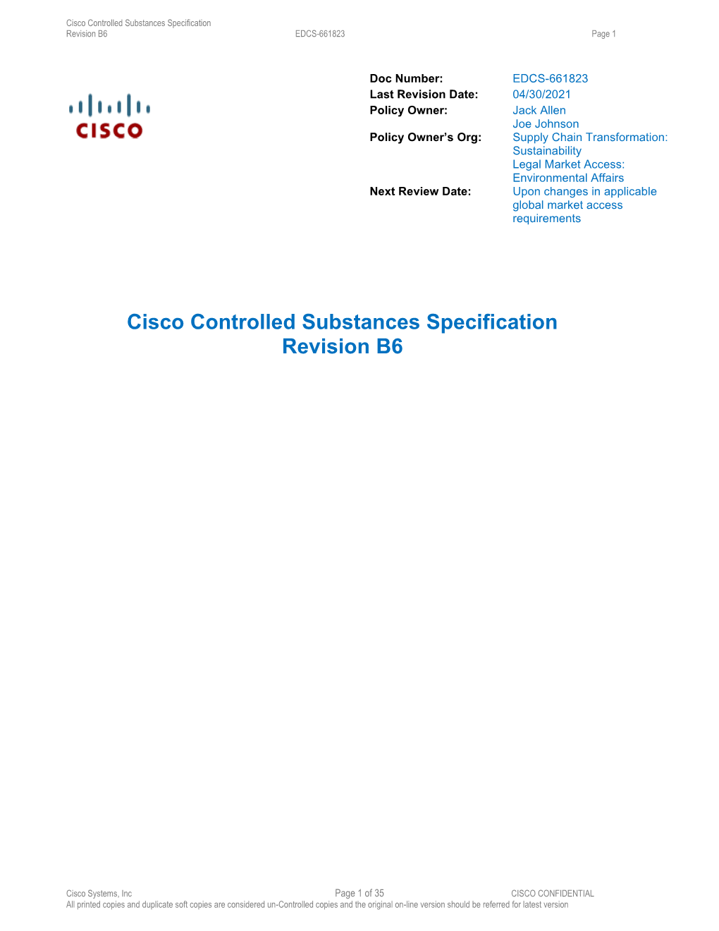 Cisco Controlled Substances Specification Revision B6 EDCS-661823 Page 1