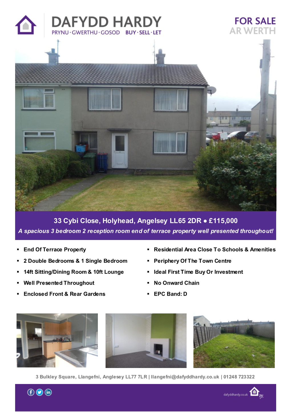 33 Cybi Close, Holyhead, Angelsey LL65 2DR £115,000