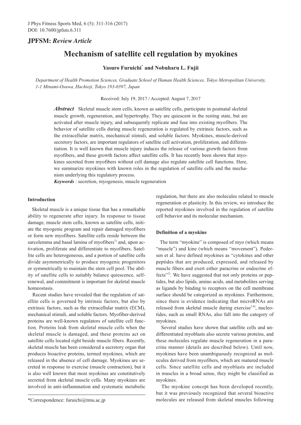 Mechanism of Satellite Cell Regulation by Myokines