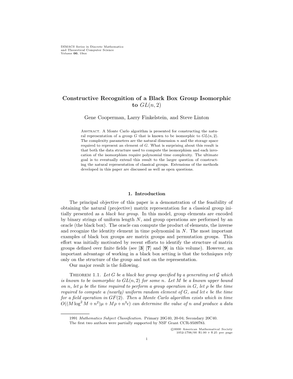 Constructive Recognition of a Black Box Group Isomorphic to GL(N,2)