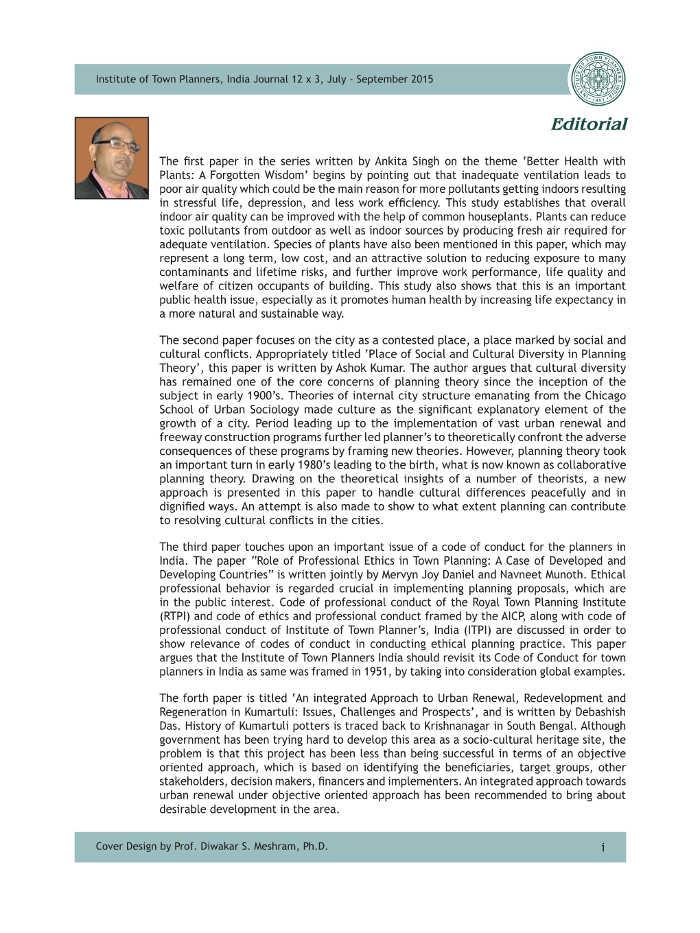 Institute of Town Planners, India Journal 12 X 3, July - September 2015