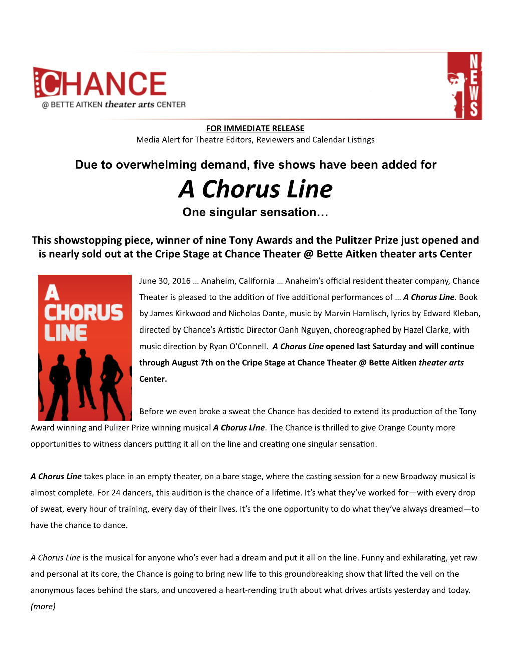 A Chorus Line One Singular Sensation…