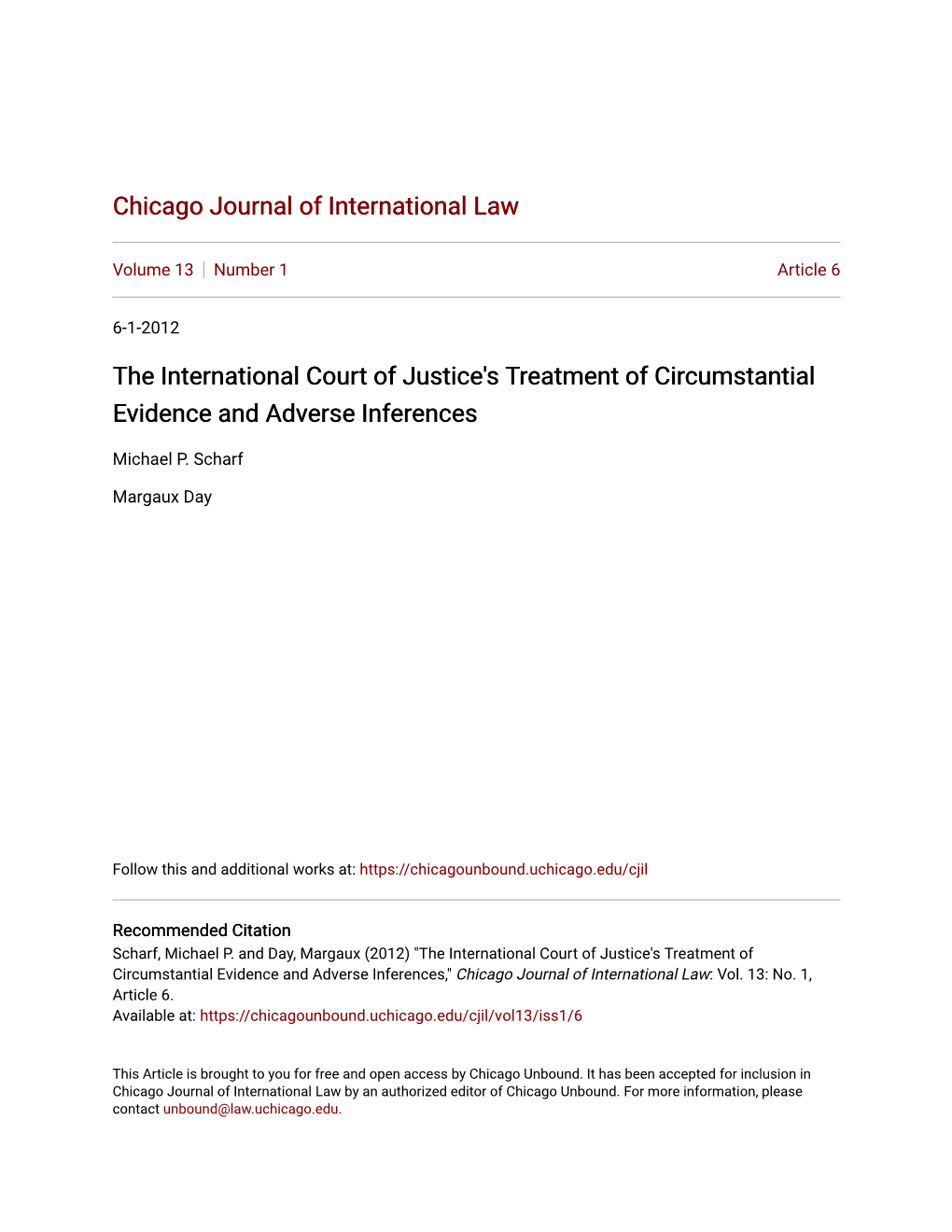 The International Court of Justice's Treatment of Circumstantial Evidence and Adverse Inferences