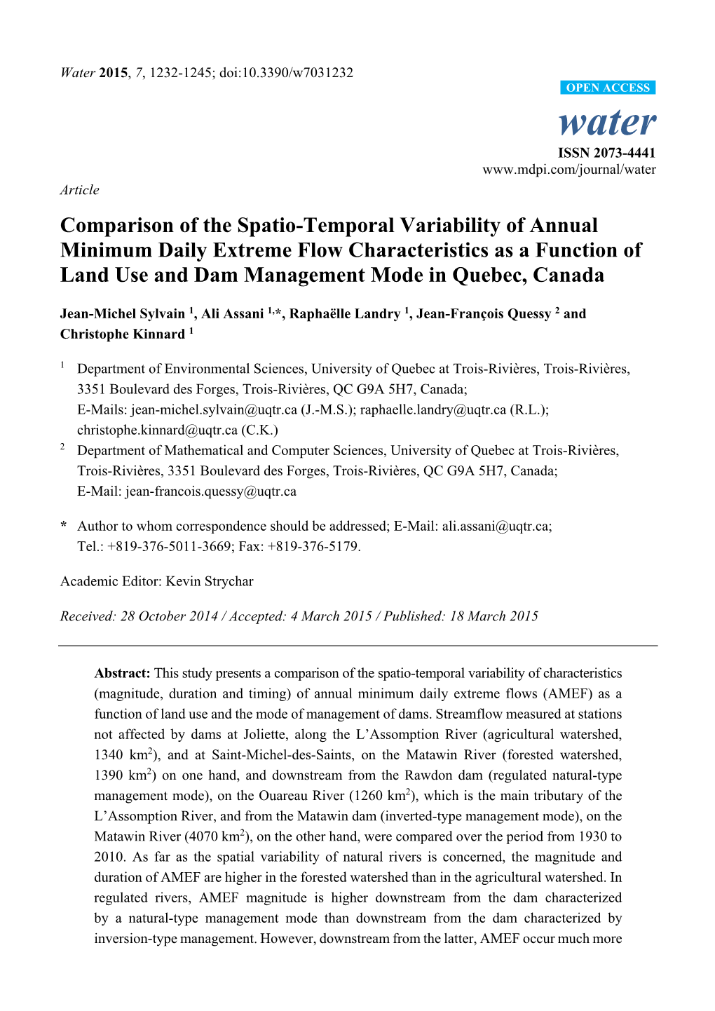 Comparison of the Spatio-Temporal Variability of Annual Minimum Daily