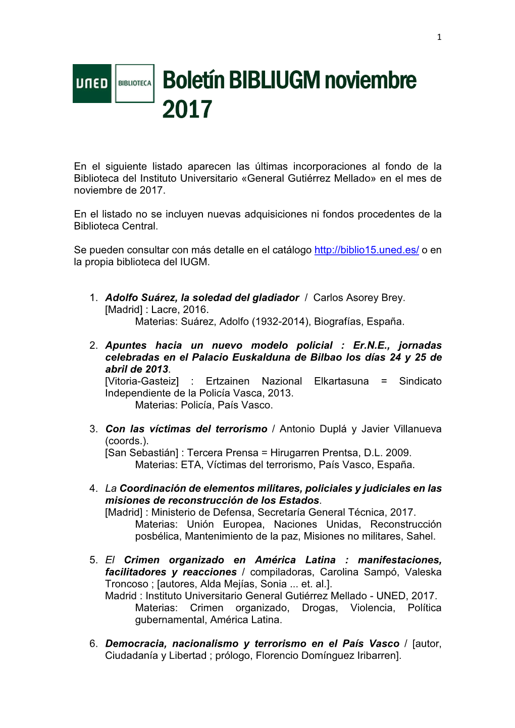 Boletín BIBLIUGM Noviembre 2017