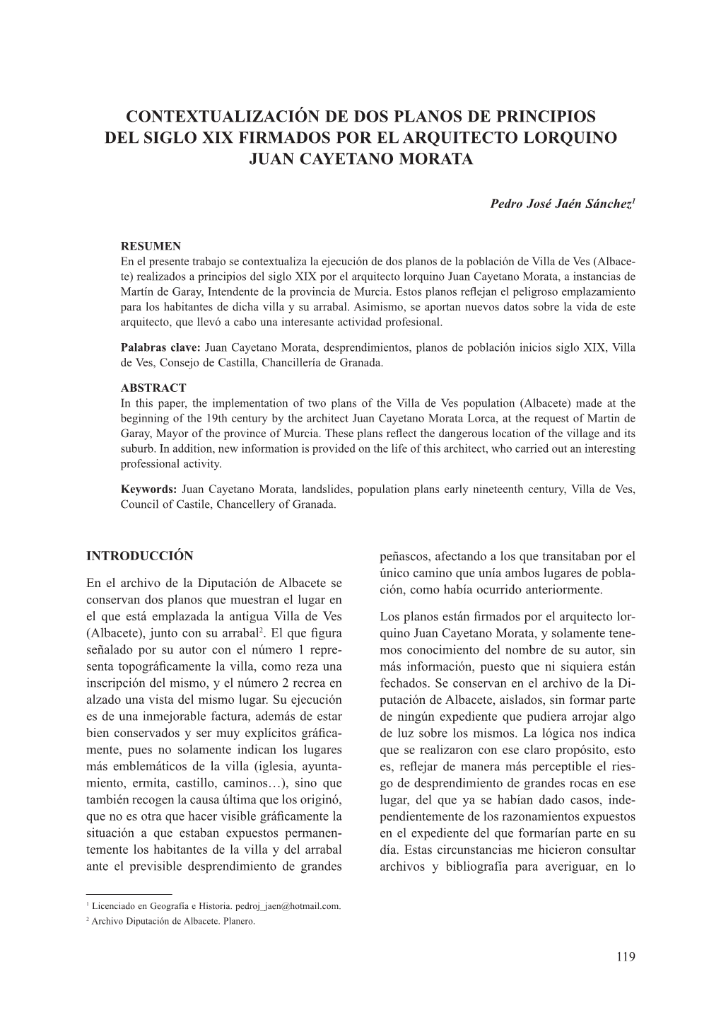 Contextualización De Dos Planos De Principios Del Siglo Xix Firmados Por El Arquitecto Lorquino Juan Cayetano Morata