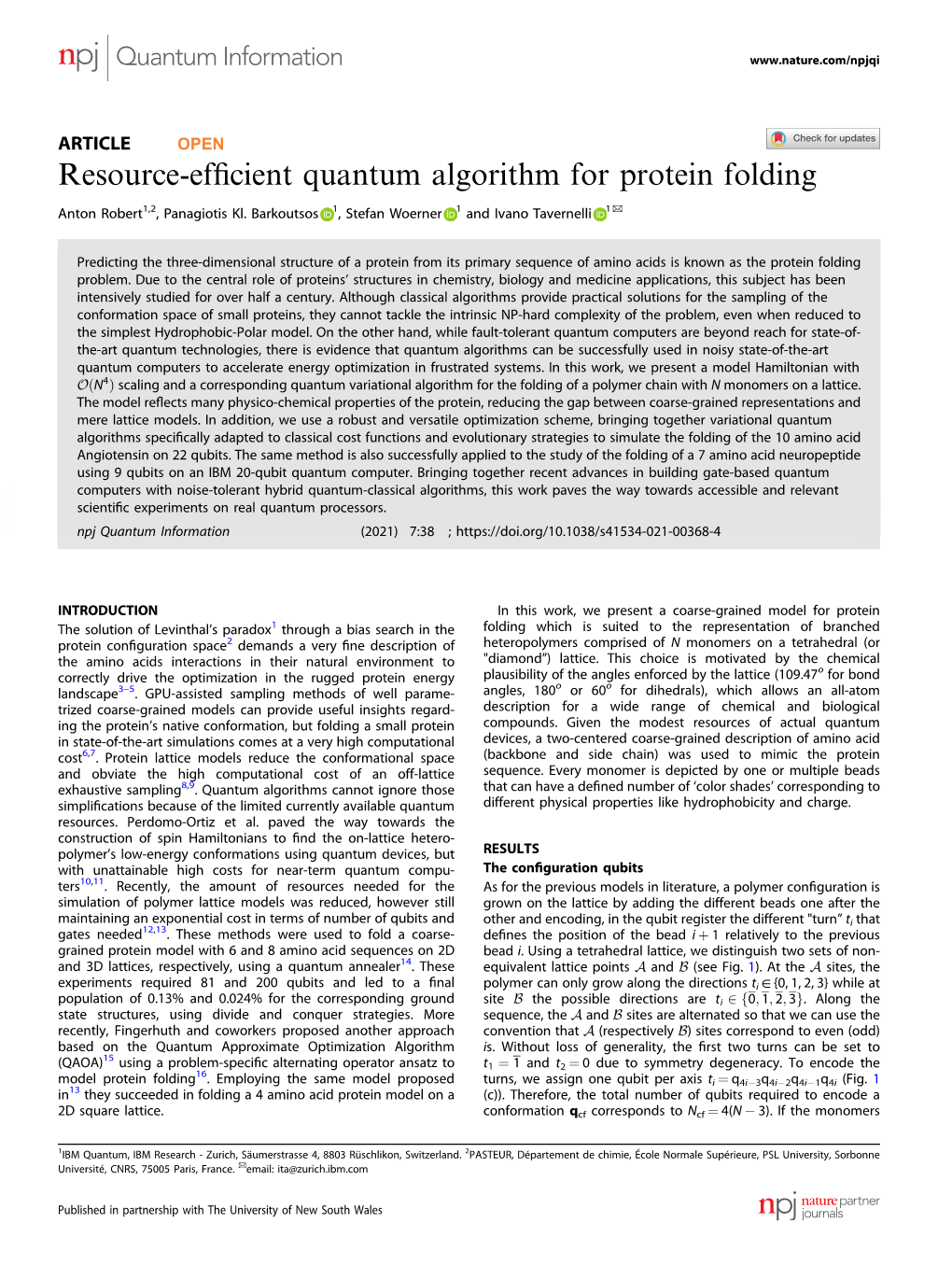 Resource-Efficient Quantum Algorithm for Protein Folding