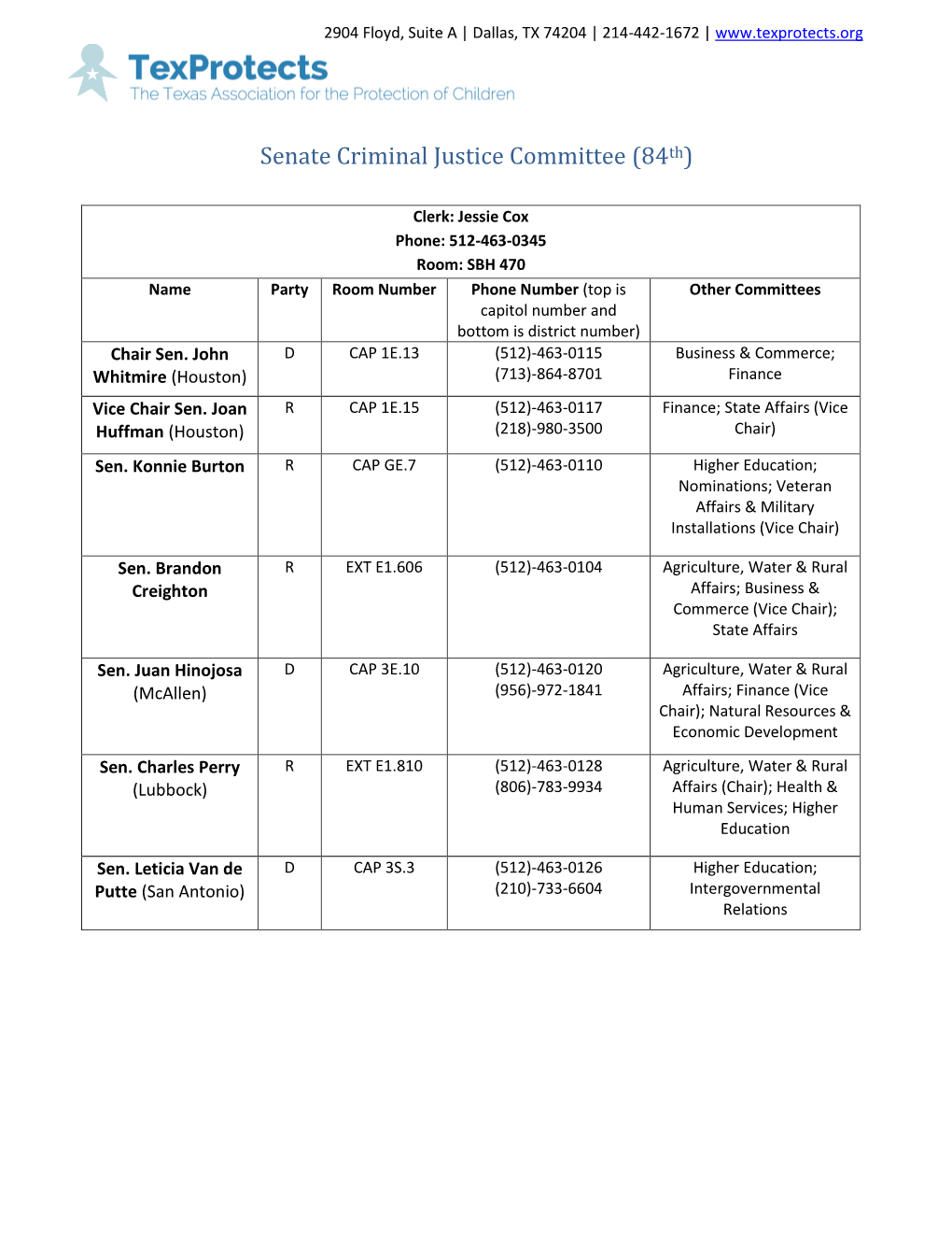 Senate Criminal Justice Committee (84Th)