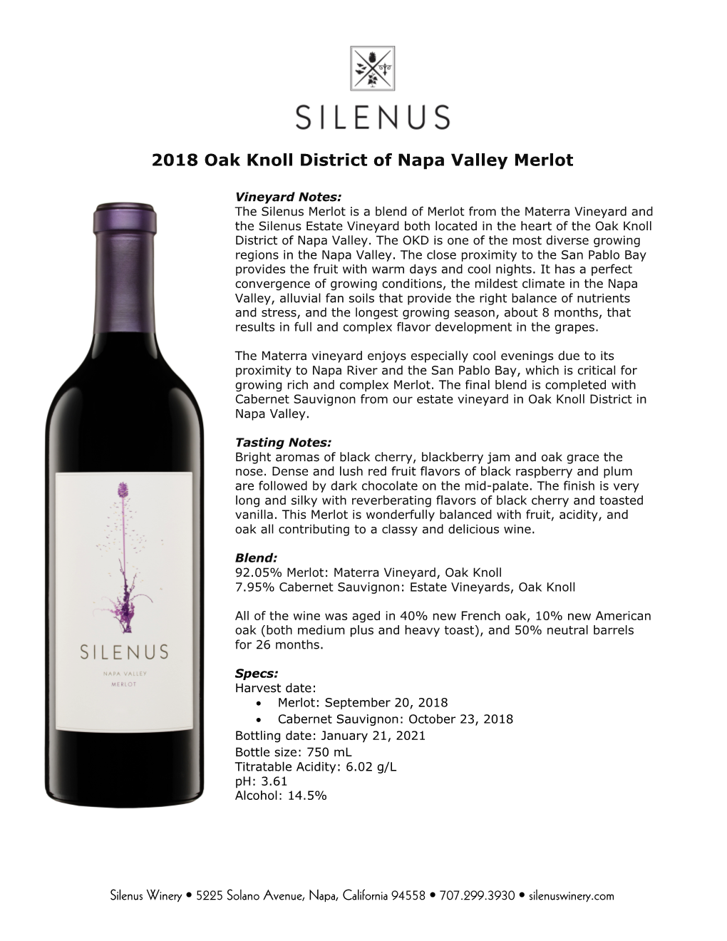 2018 Oak Knoll District of Napa Valley Merlot