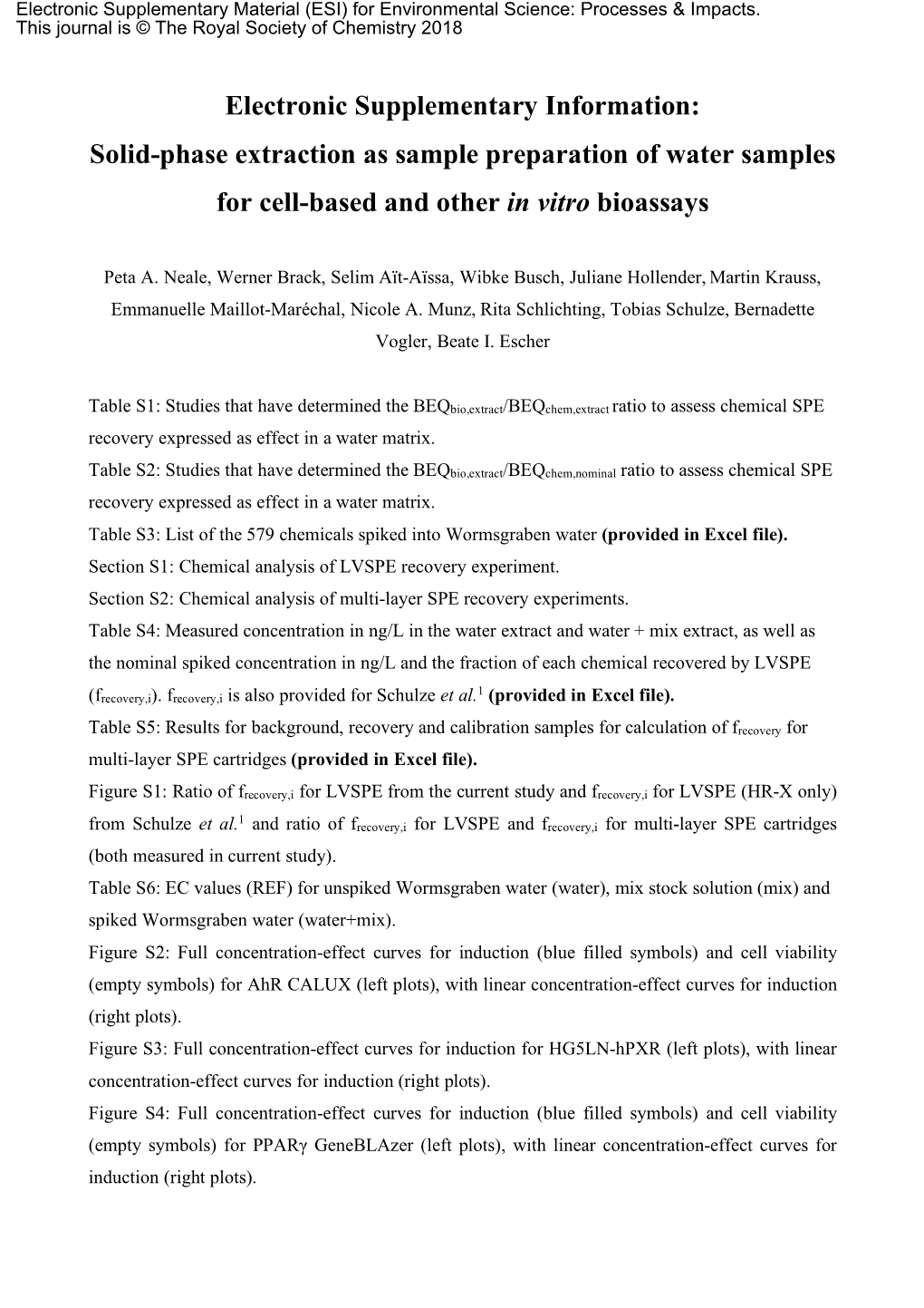 Electronic Supplementary Information: Solid-Phase Extraction As Sample Preparation of Water Samples for Cell-Based and Other in Vitro Bioassays