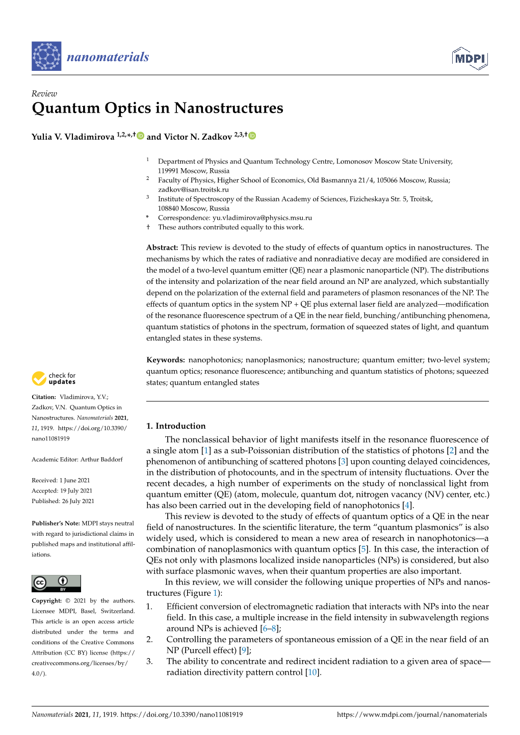 Quantum Optics in Nanostructures