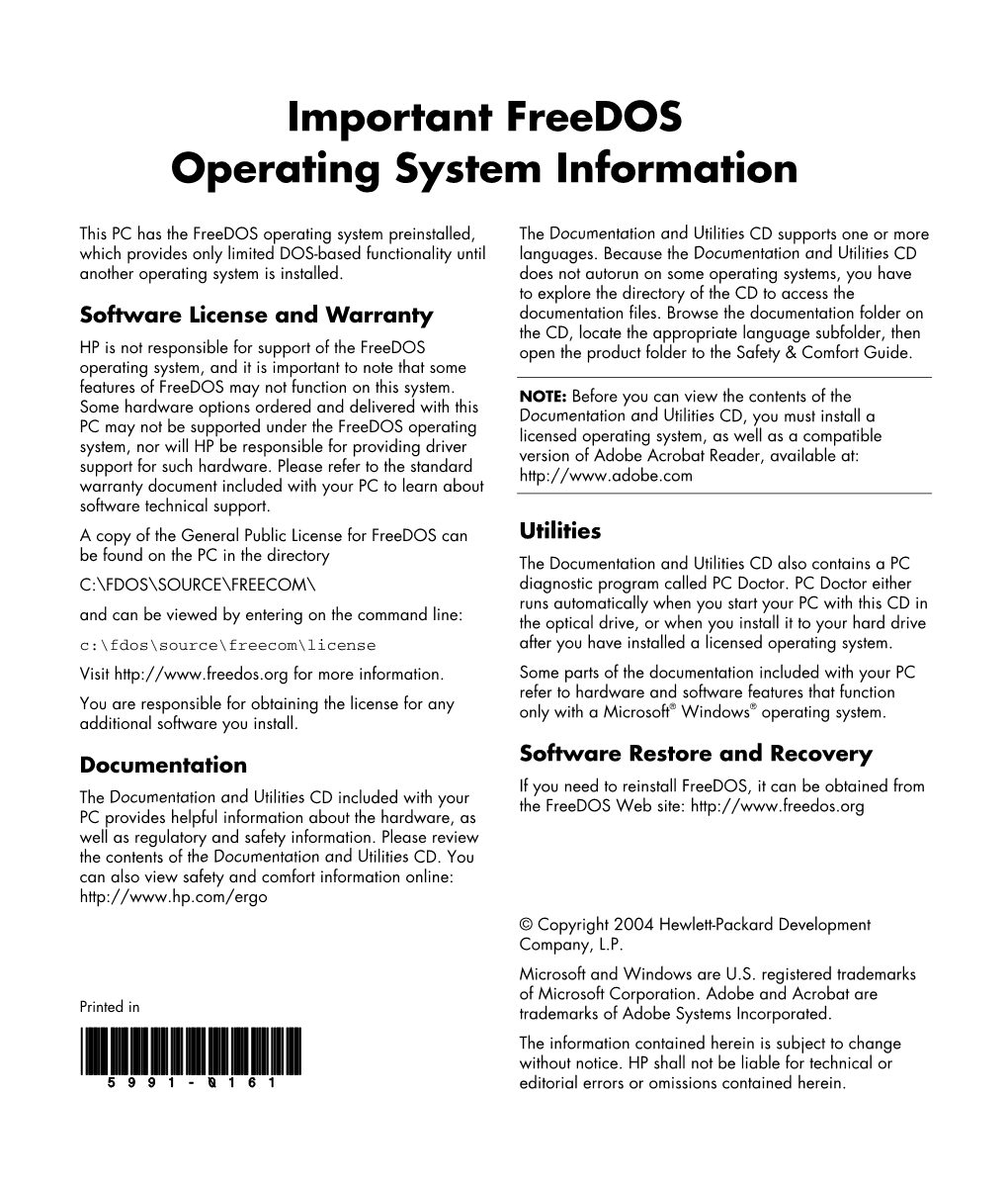 Important Freedos Operating System Information